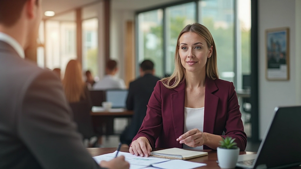 Professional real estate consultant presenting property investment opportunities to client in modern office