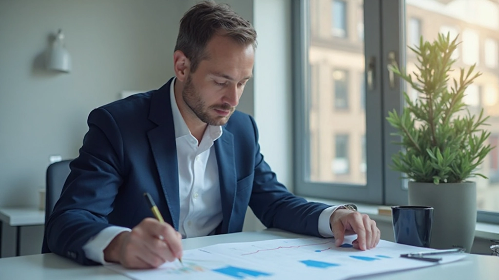 Профессиональный финансовый консультант анализирует инвестиционный портфель с графиками и данными на столе