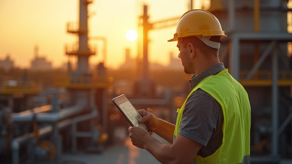 Современный нефтяной завод с промышленным оборудованием на закате