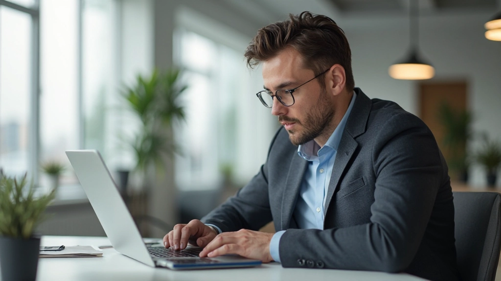 Business entrepreneur developing startup investment portfolio in modern coworking space