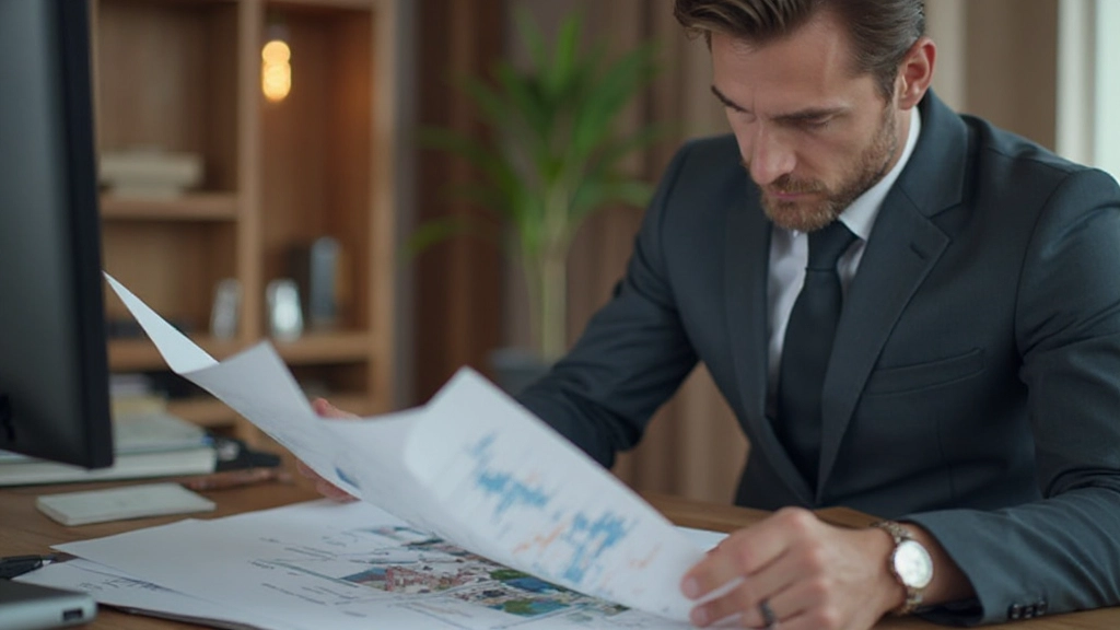 Инвестор рассматривает план недвижимости и анализирует рынок