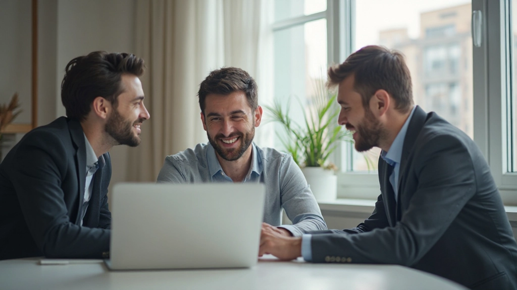 Профессиональное фото команды стартапа на встрече в современном офисе