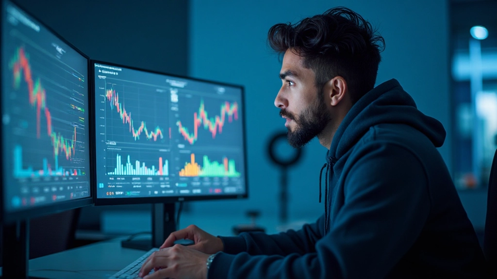 Специалист по криптовалютам анализирует данные цифровых активов на компьютере
