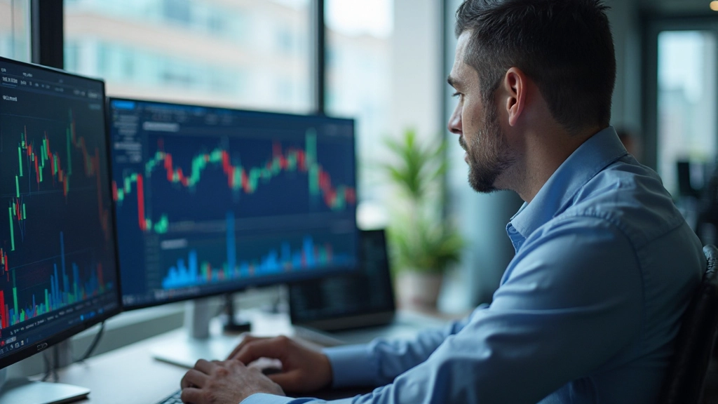 Профессиональное фото трейдера анализирующего графики фондового рынка на мониторе